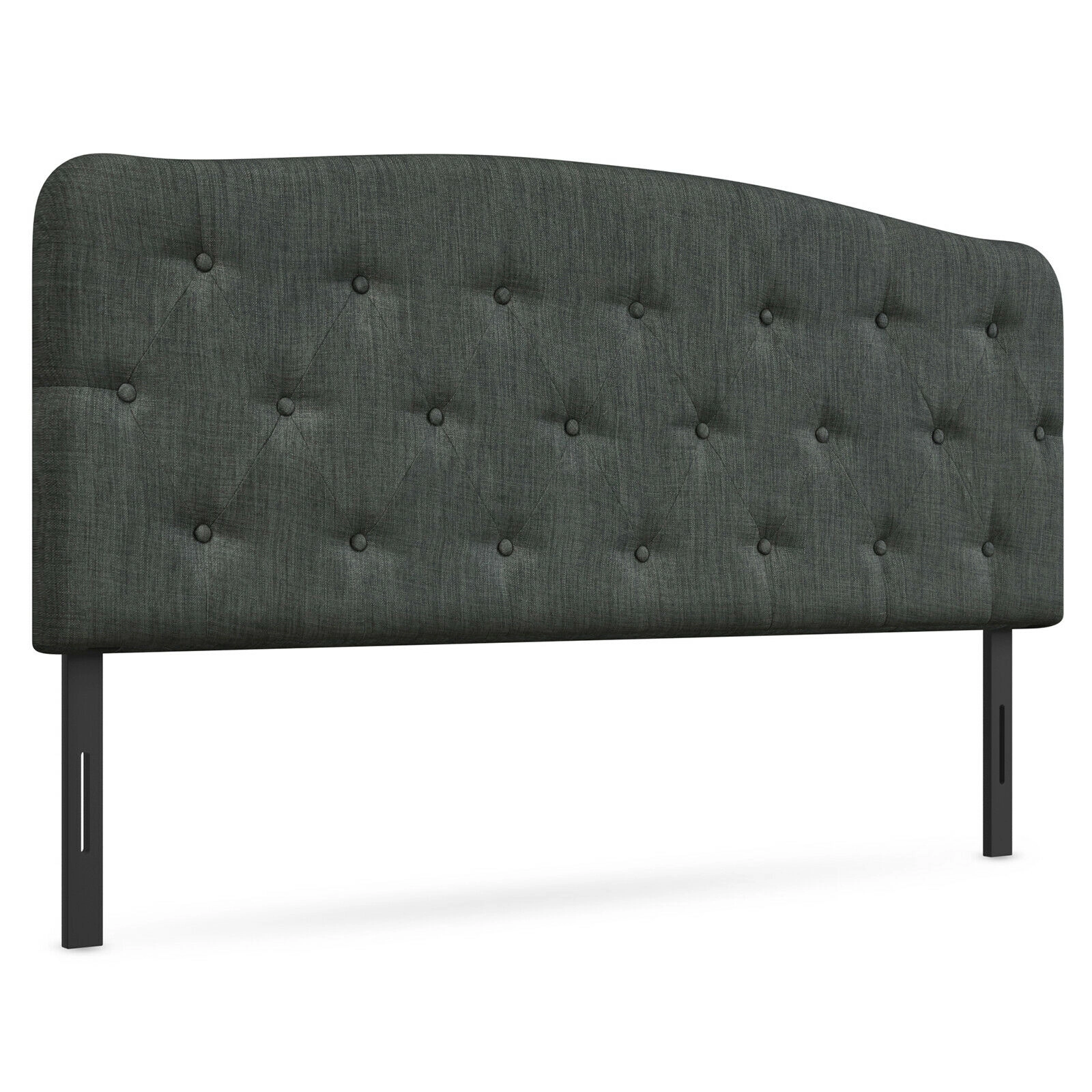 SUGIFT Full Size Button Tufted Faux Linen 2 Adjustable Heights Headboard 55-in x 3-in 38-in to 53-in Tall Dark Gray