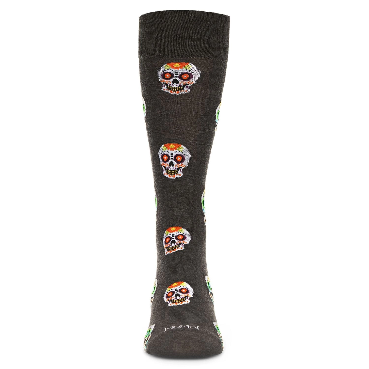Memoi Men's Mustachioed Sugar Skull Bamboo Blend Crew Socks