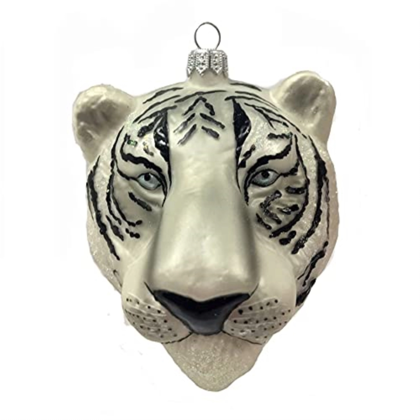Pinnacle Peak Trading Company White Tiger Head Figural Polish Glass Christmas Tree Ornament Wild Cat Animal