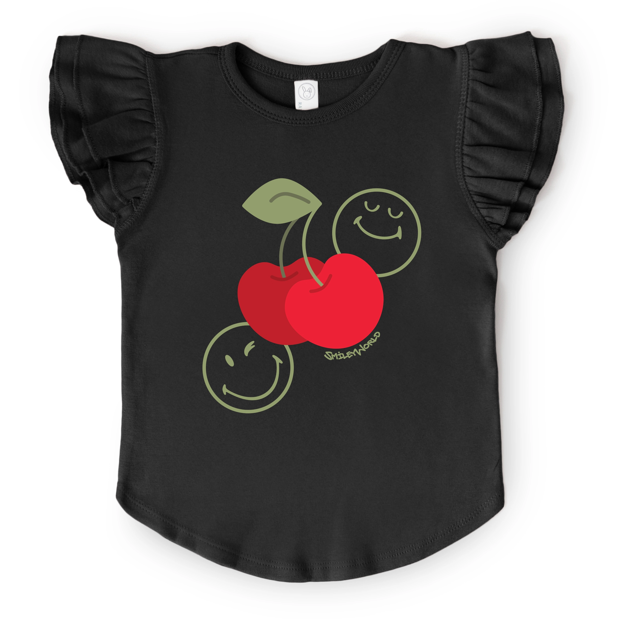 The Juniper Shop - Girl's Flutter Sleeve Graphic T-Shirt SmileyWorld Cherry Bunch