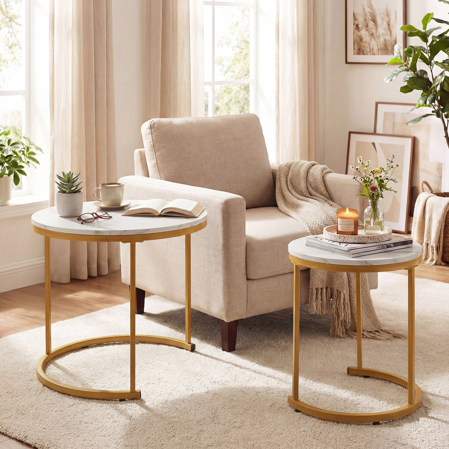 LJG Set of 2 Modern Round Stacking Nesting Coffee Tables
