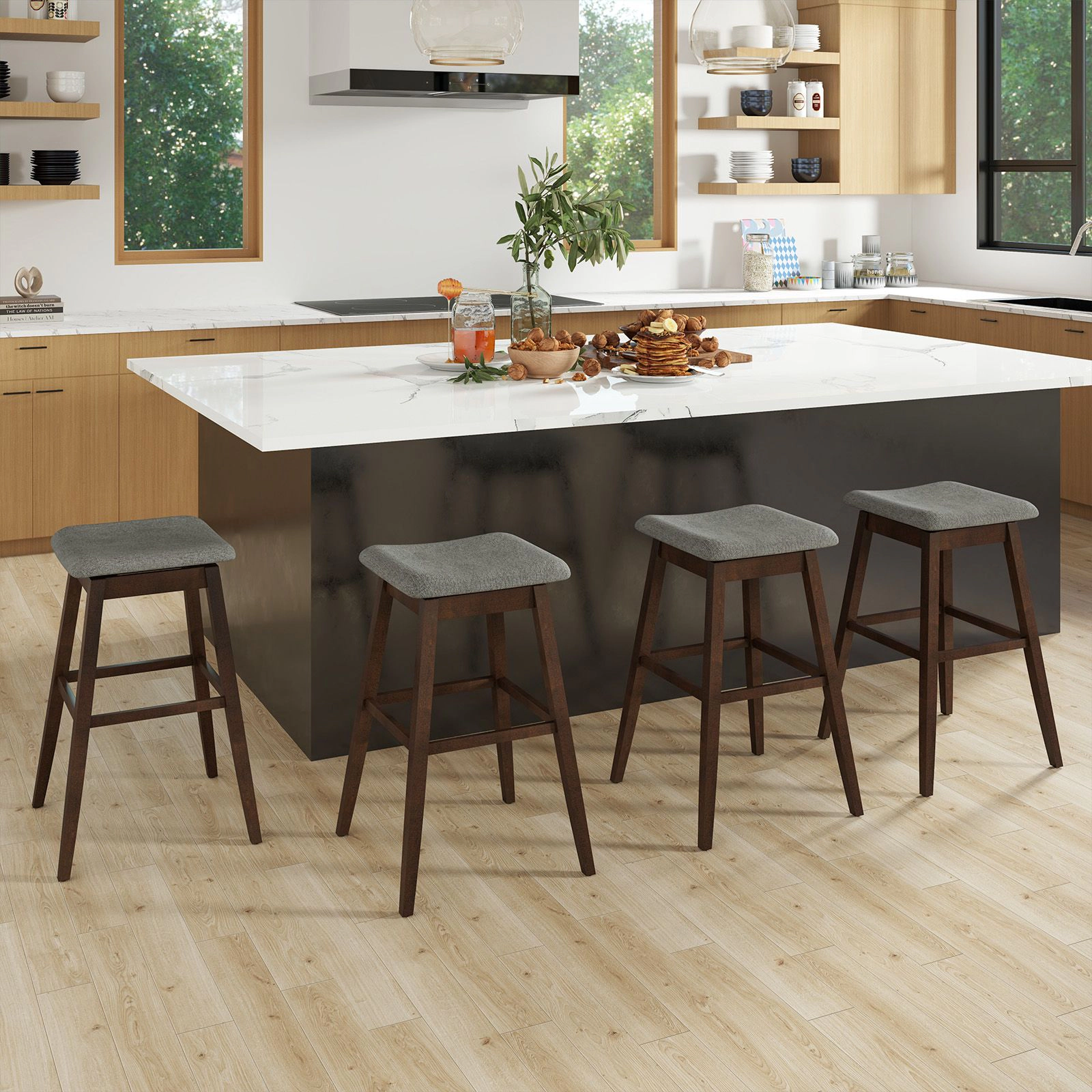 SlickBlue Set of 2 Swivel Counter Height Bar Stools with Linen Upholstered Seat Set