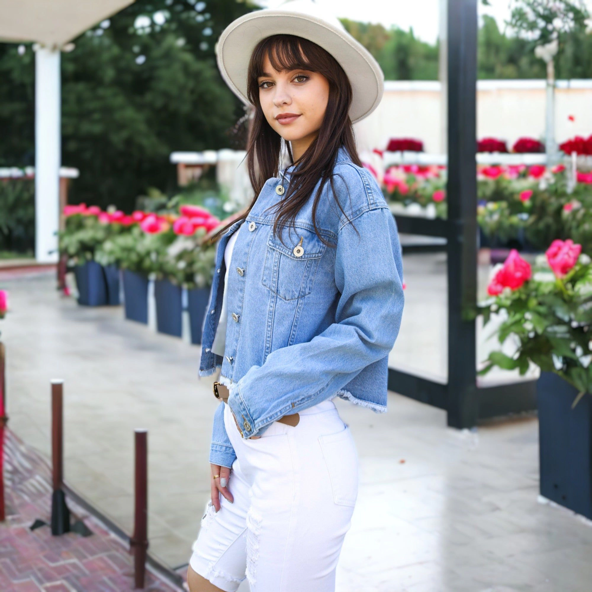 Anna-Kaci Women's Cropped Premium Denim Jacket