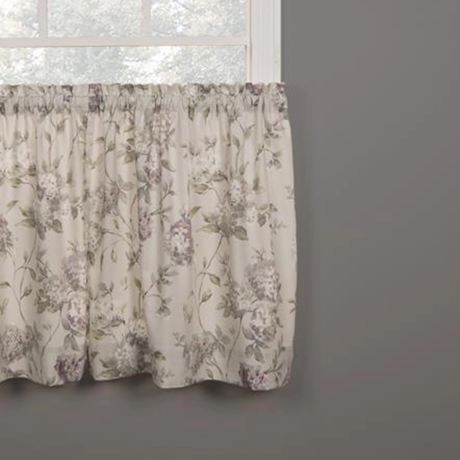 Ellis Curtain Abigail Design Printed Room Darkening 2-Piece Window Rod Pocket Pair Set With 2 Tiers 56x36" Lilac