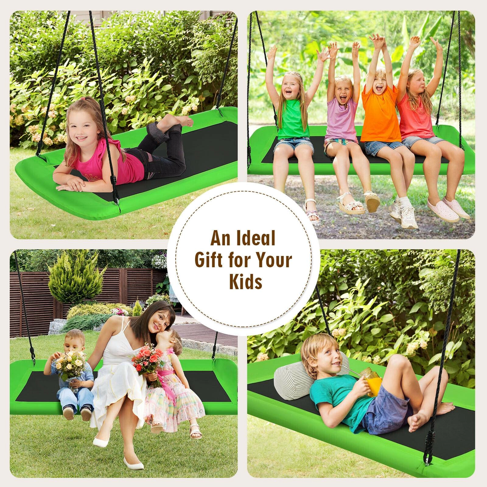 SUGIFT Kids Green Platform Tree Swing with 2 Hanging Straps 60-in W 32-in D 40-in to 71-in H 700-lb Swing Capacity