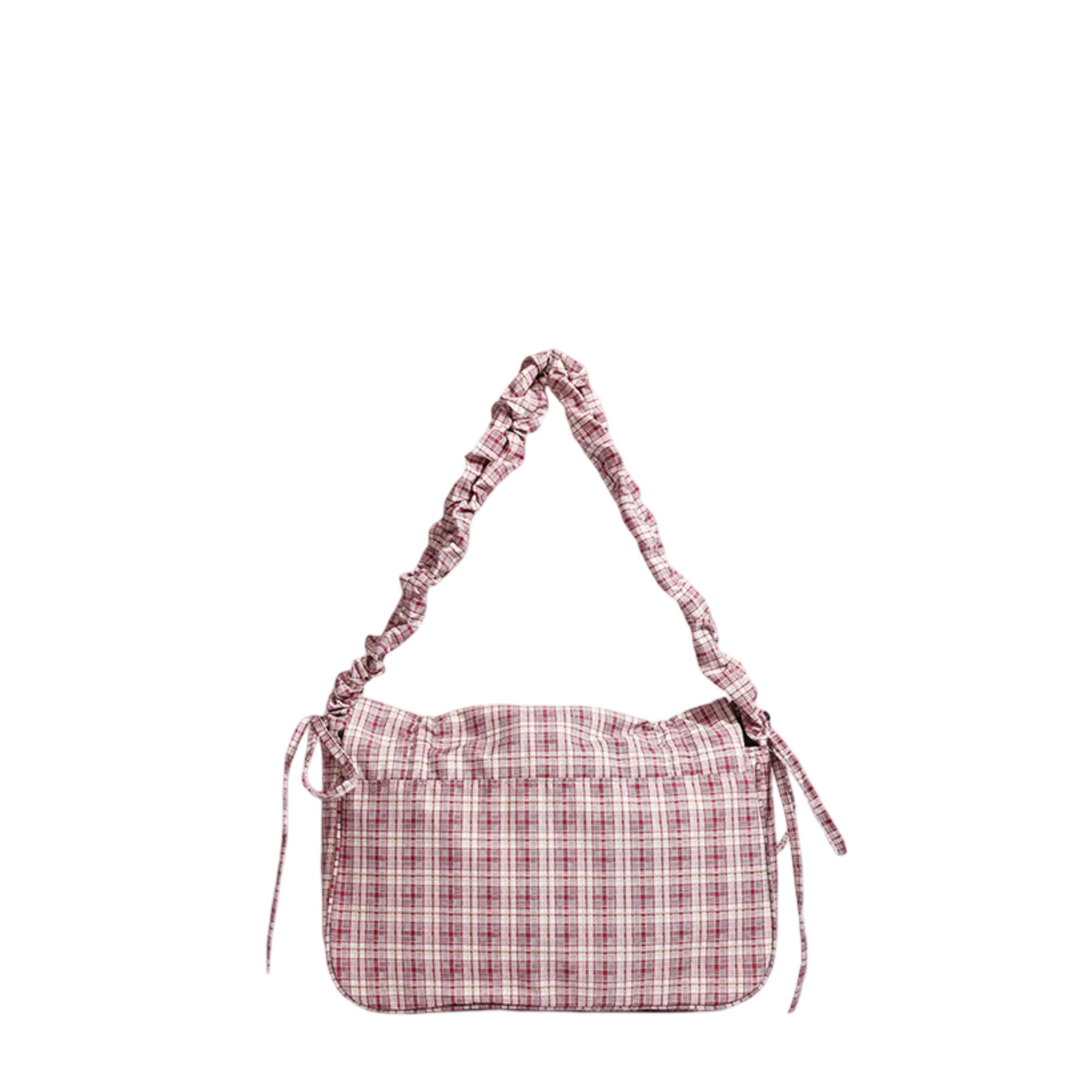 Alilang Women's Plaid Shoulder Bag with Ruched Strap and Bow Detail