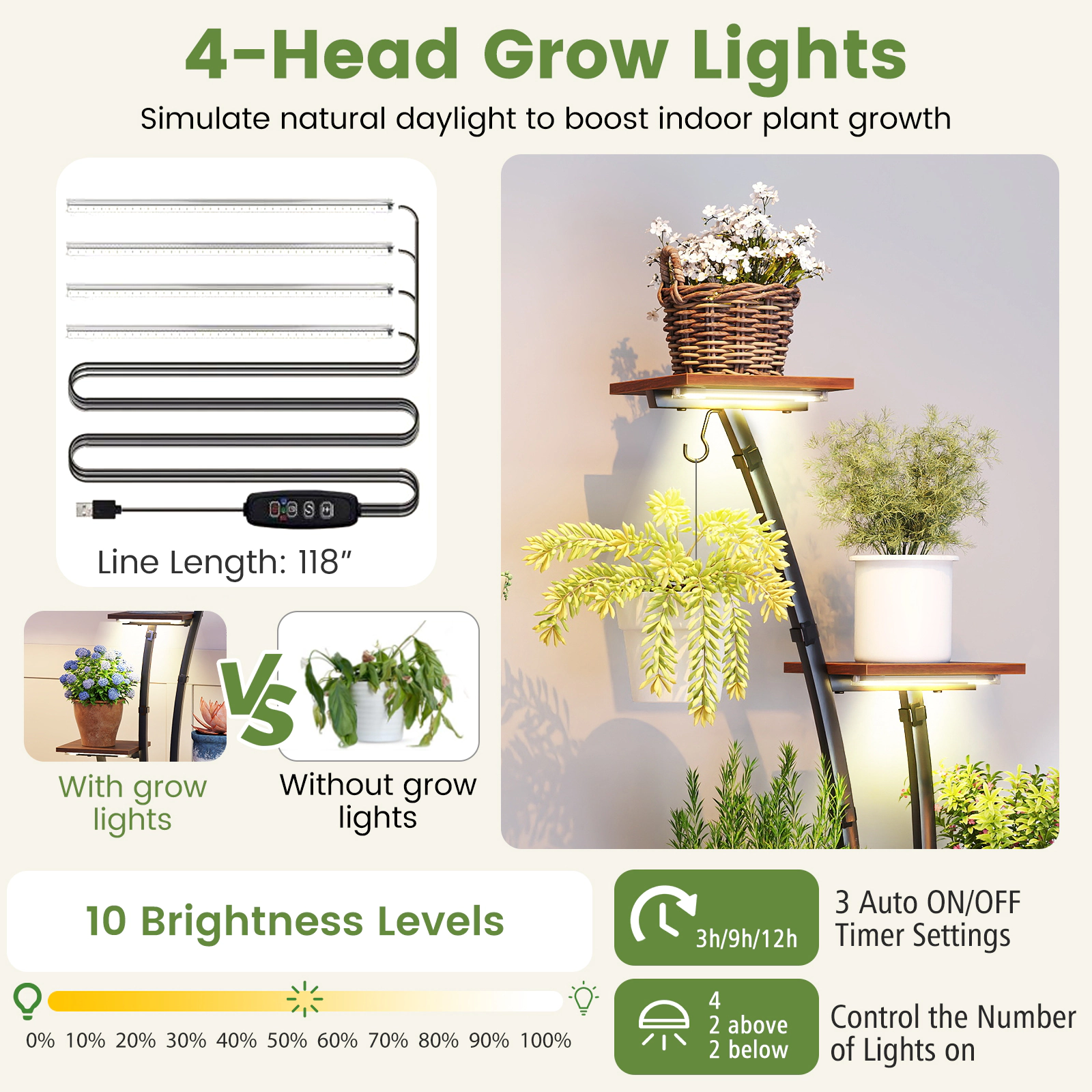 SUGIFT 8 Tier Grow Lights Set of 2 Indoor Plant Stand Tall Corner Metal Shelf
