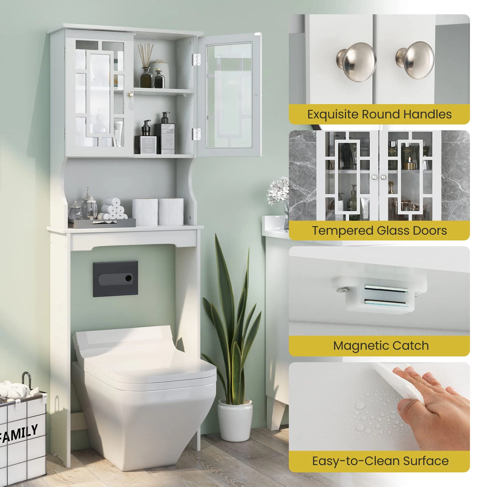 Glintex Over-the-Toilet Space Saver with Large Cabinet and Adjustable Shelf