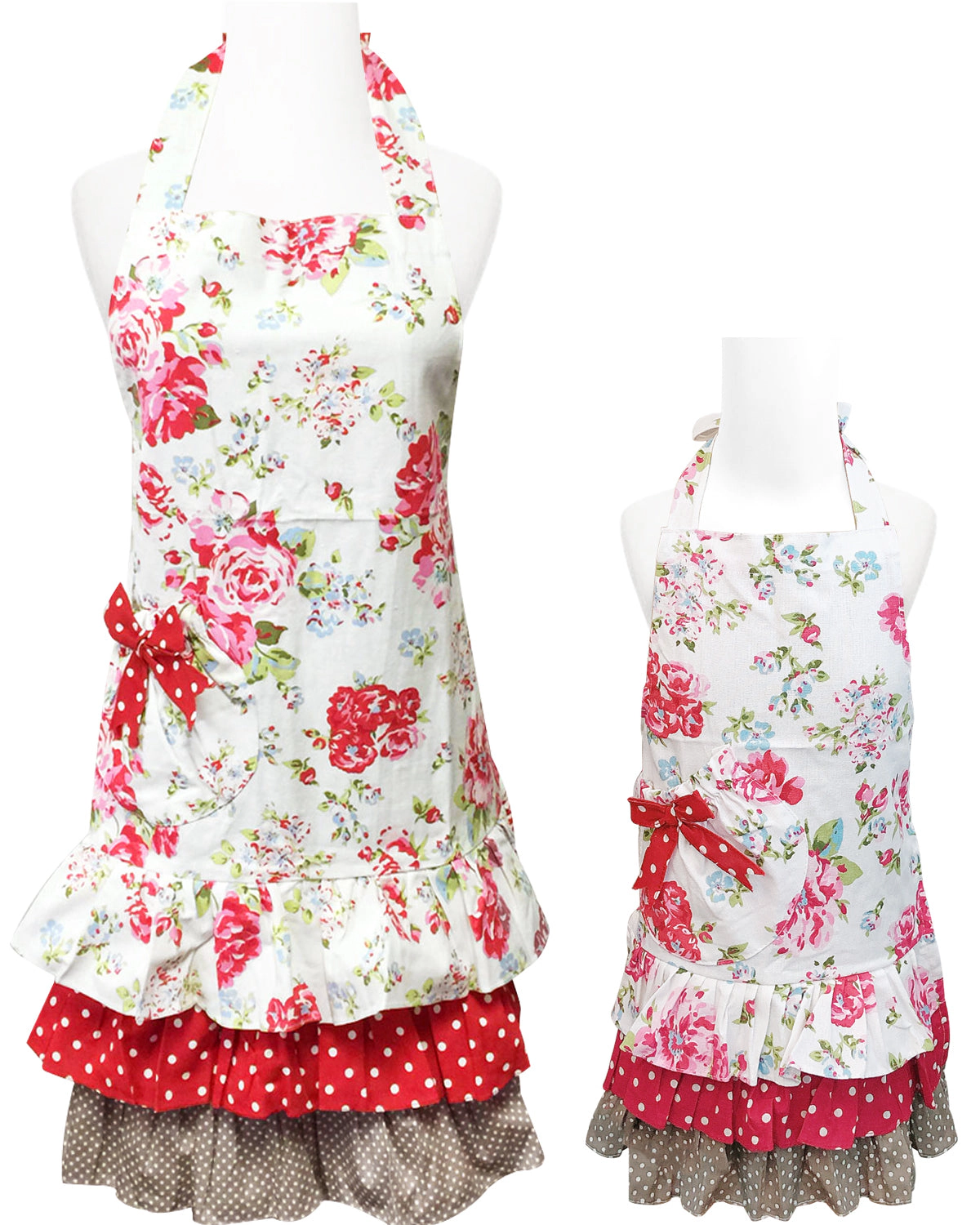 Wrapables Mother and Daughter Ruffles and Roses Apron for Baking, Cooking and Crafts