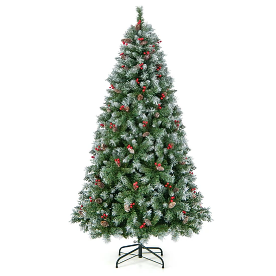 SUGIFT 6.5-ft Pre-Lit Artificial Christmas Tree with 69 Pine Cones 207 Red Berries and 420 Warm White LEDs