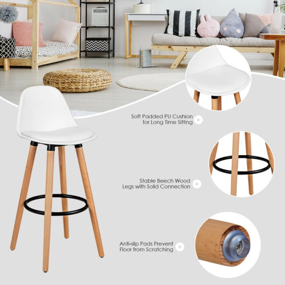 Hivvago Set of 2 Mid-Century Modern 28.5-Inch Bar Stools for Kitchen or Pub Dining