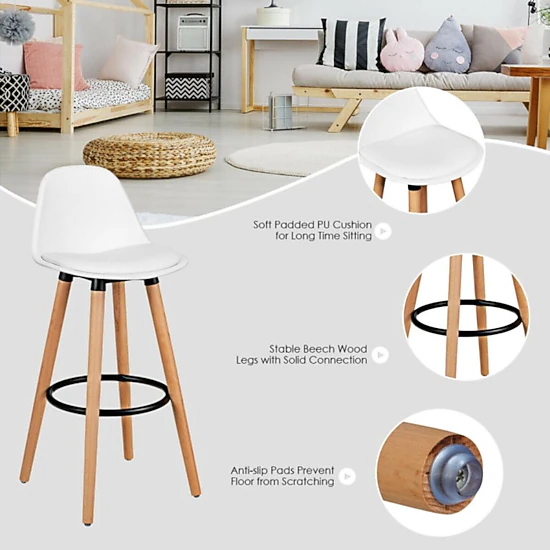 Hivvago Set of 2 Mid-Century Modern 28.5-Inch Bar Stools for Kitchen or Pub Dining