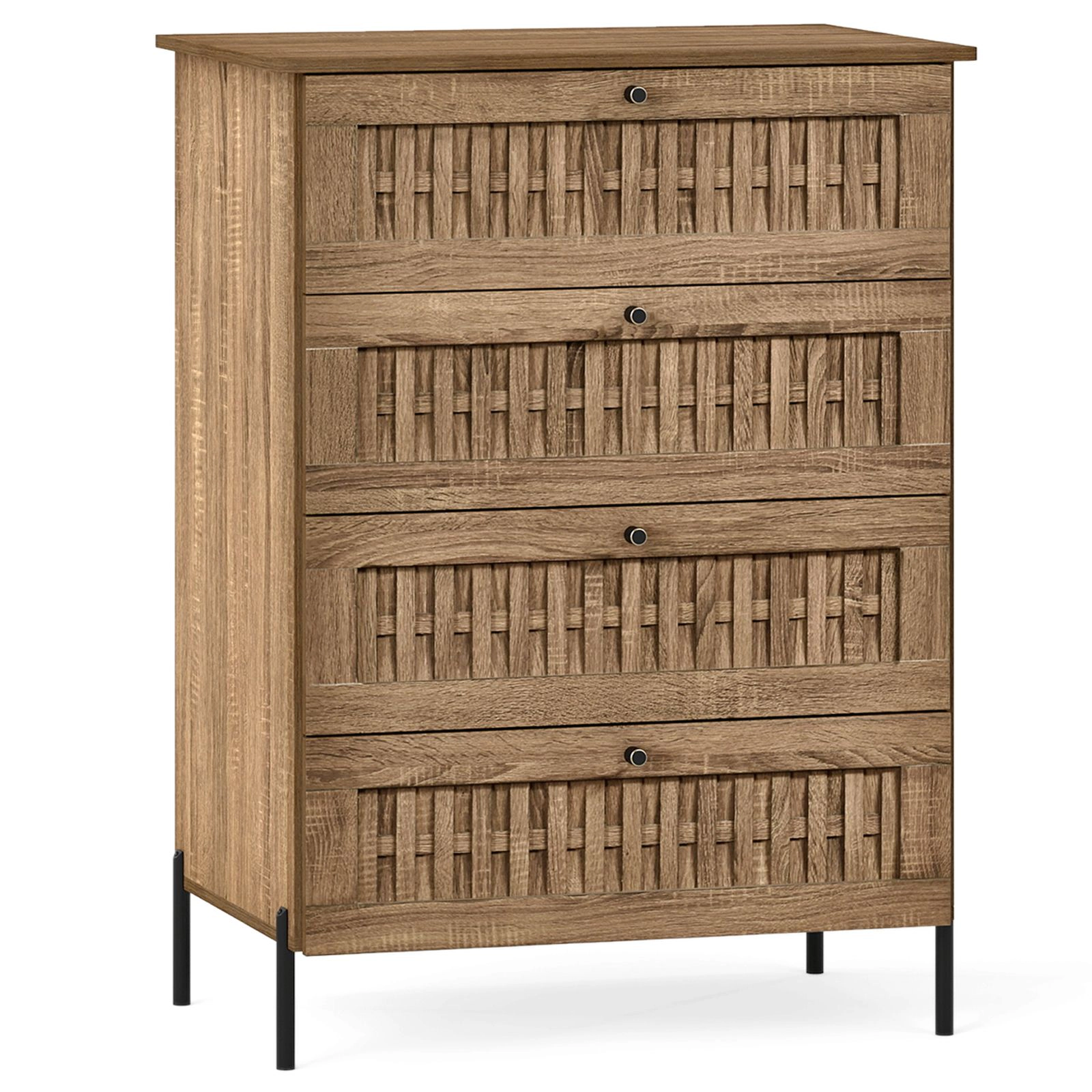 SlickBlue 4-Drawer Bedroom Dresser with Rattan Texture & Metal Legs