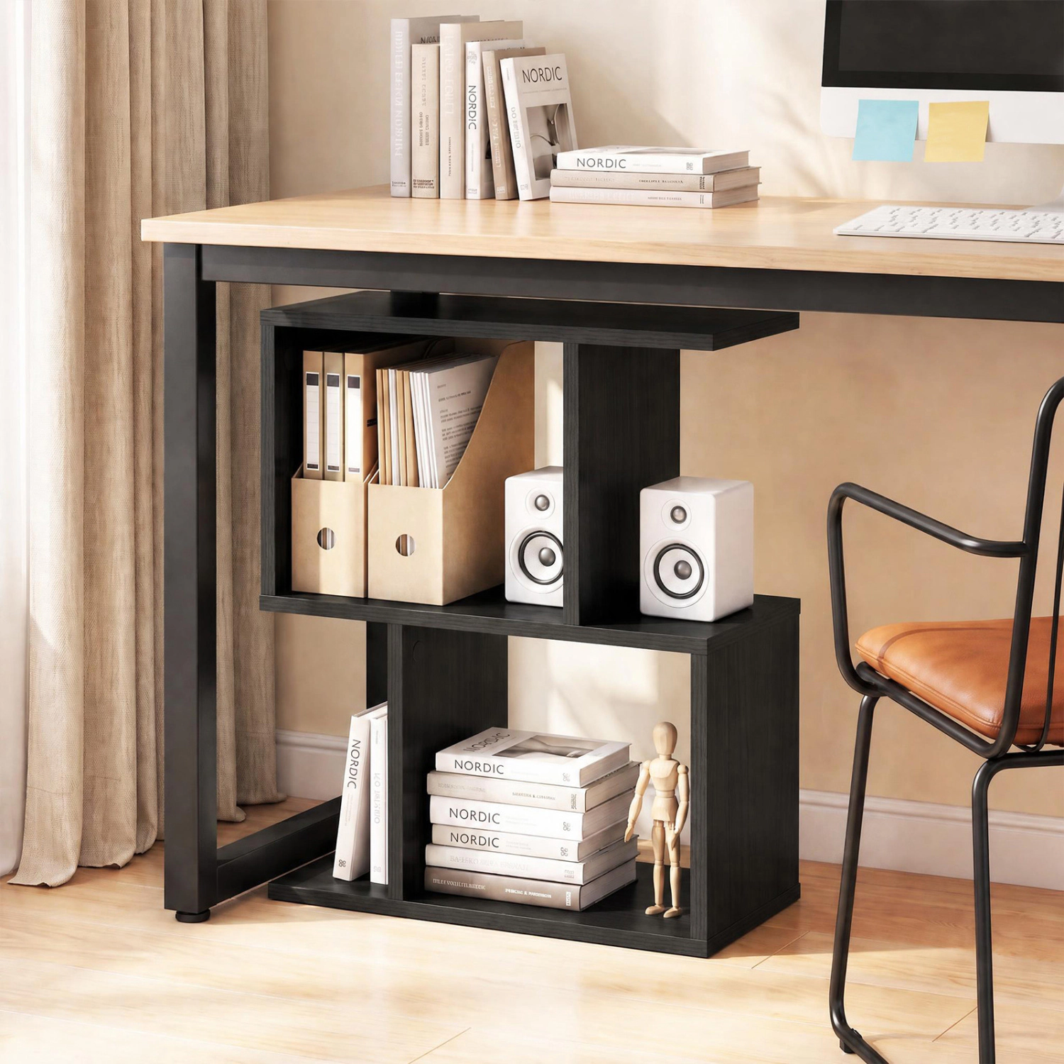 LJG 3-Tier Geometric Bookshelf with Thick Foot Pads
