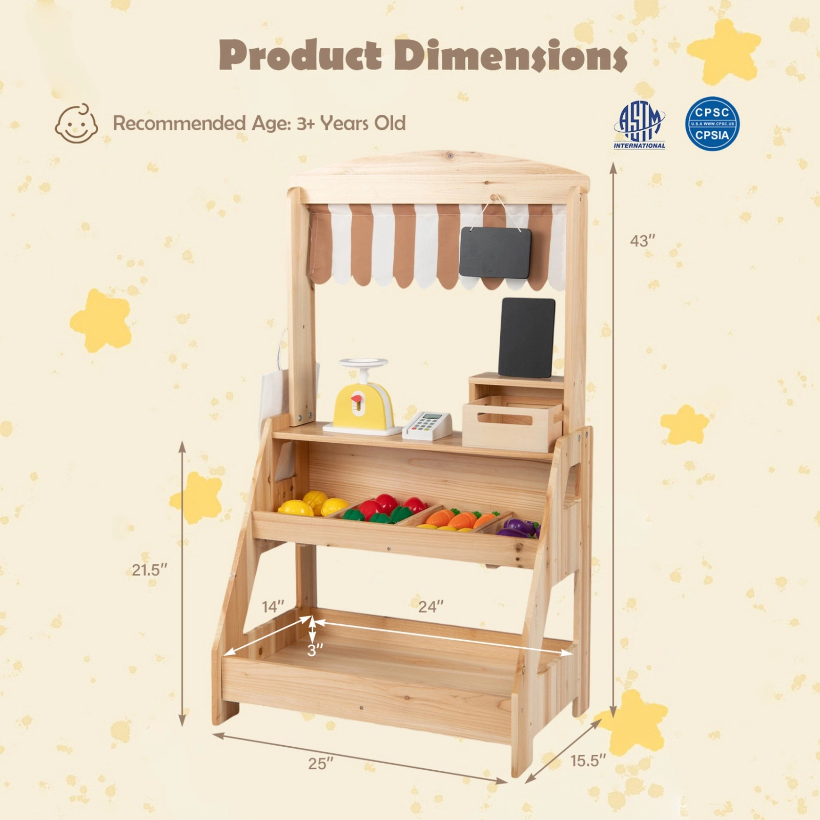 2-in-1 Outdoor Mud Kitchen and Kids Market Stand Planter Box Scale 2 Chalkboards 25-in x 15.5-in x 43-in Fir Wood