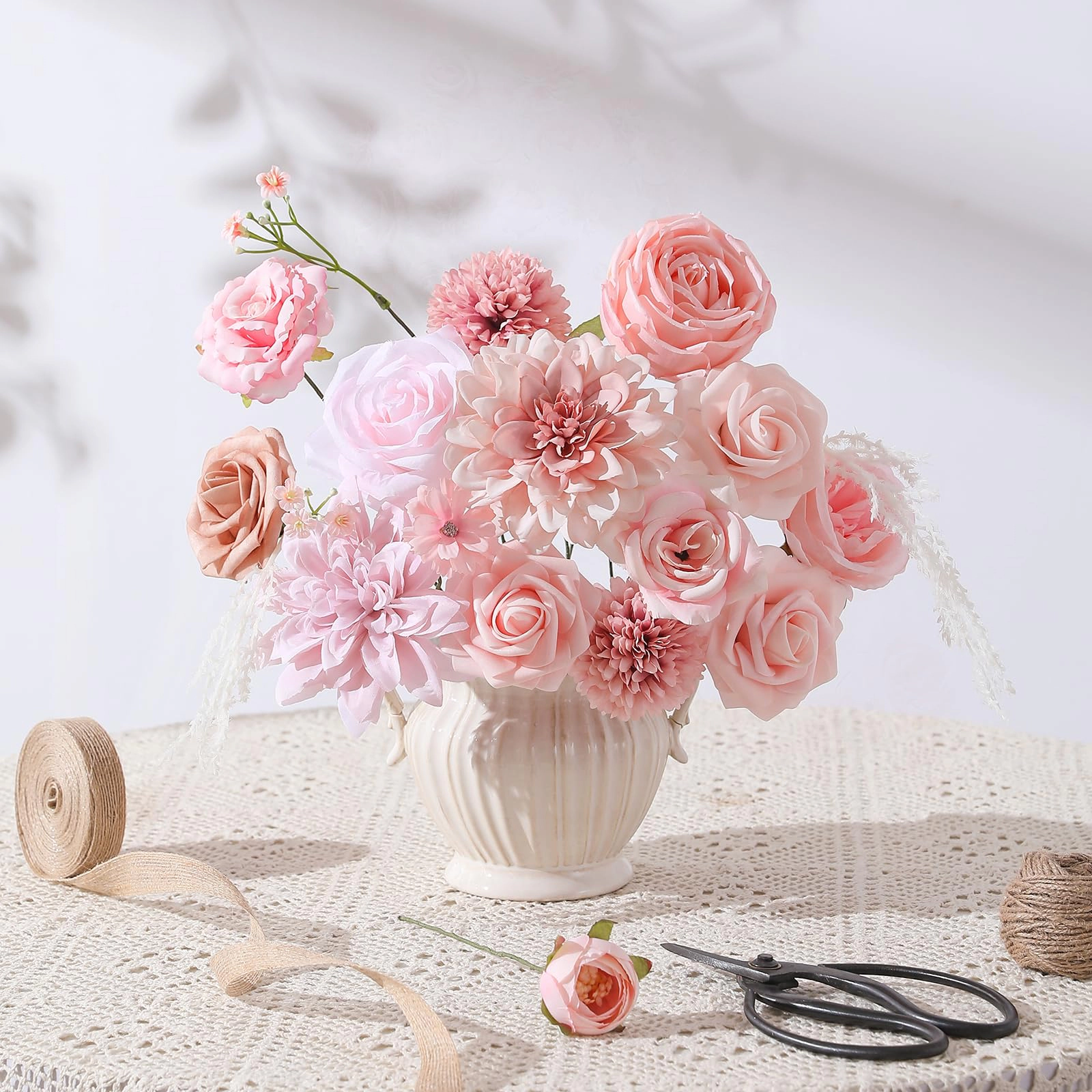 PUPWE Artificial Flowers Rose Dahlia With Stems For Diy Wedding Bridal Bouquets  Shower FlArrangement Table Centerpieces