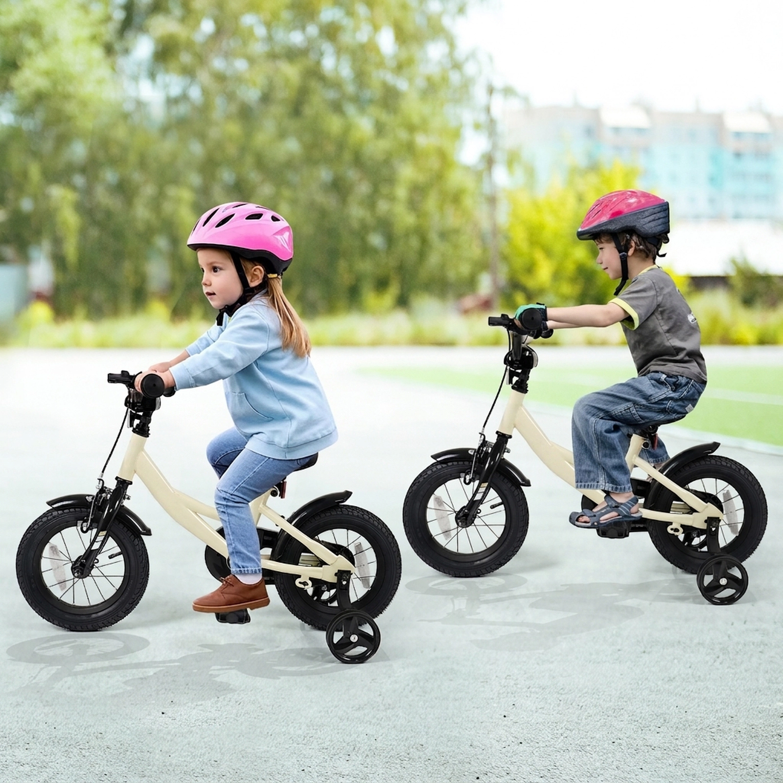 12-in Kids Bike with Removable Training Wheels Anti-Slip Pedals Reflectors and Bell for Ages 3-4 Adjustable Kids Bicycle