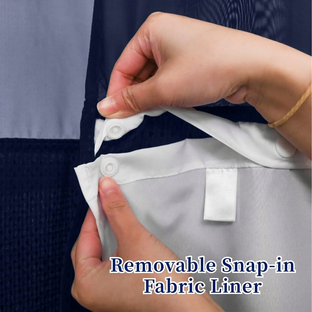 WZK Waffle Weave Snap In Liner No Hooks Required Waterproof Washable Heavy Duty Shower Curtain