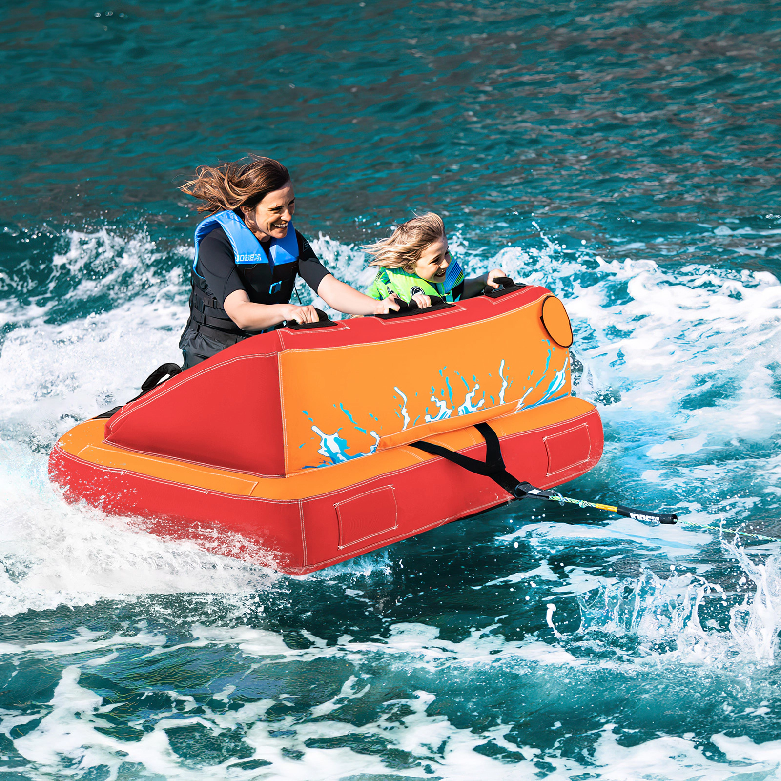 SUGIFT 2-Rider Inflatable Towable Tube, 340 lb Capacity, High Backrest, Dual Tow Points