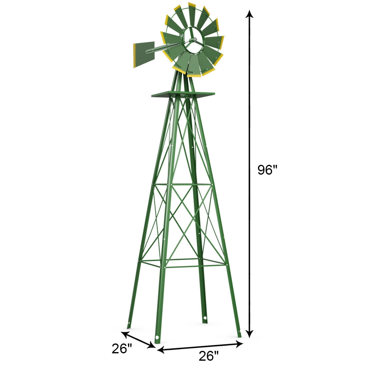 SUGIFT 8-ft Weather-Resistant Metal Ornamental Windmill with Weathervane Rolling Bearing and 4 Ground Stakes