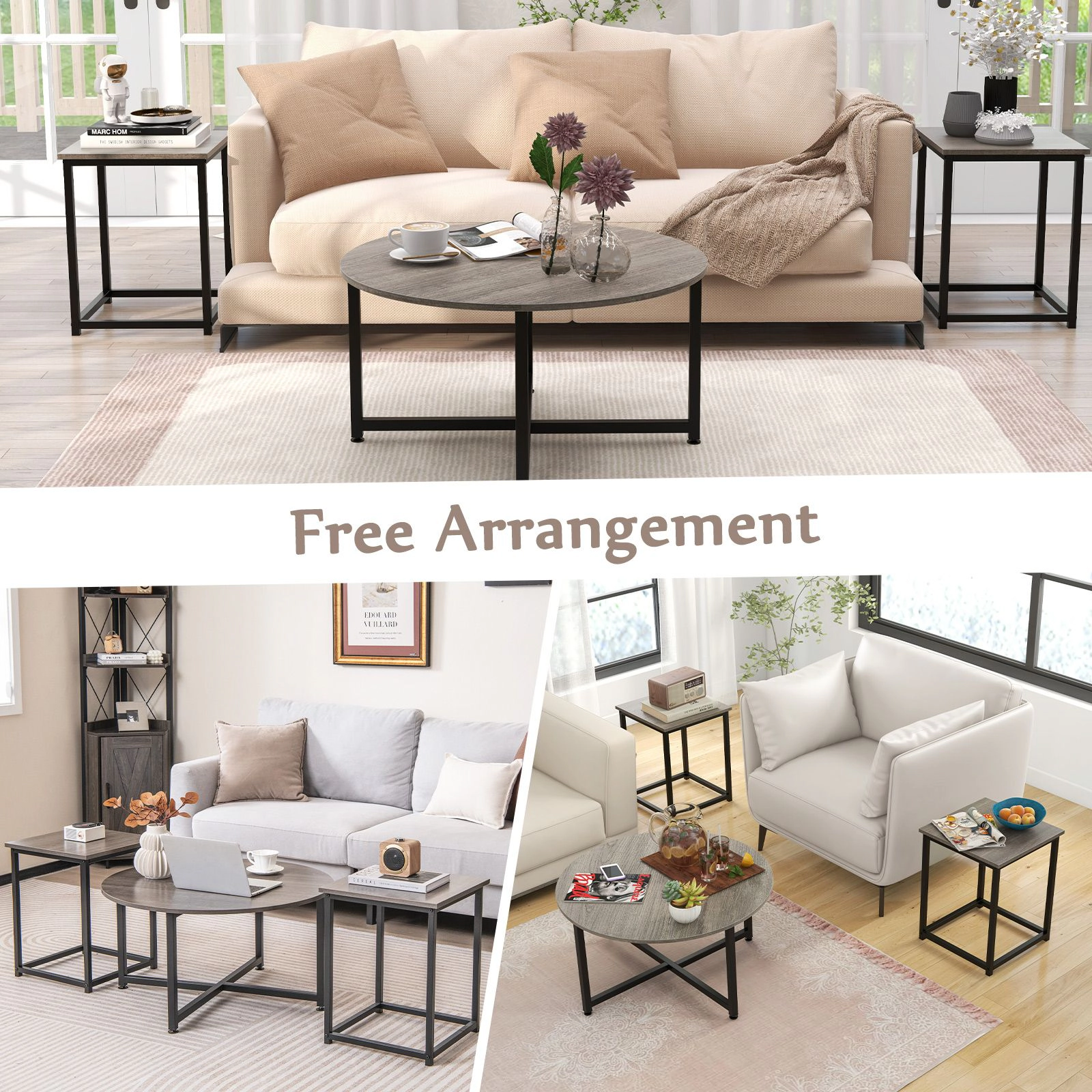 SlickBlue 3 Piece Coffee Table Set with Round and End Tables
