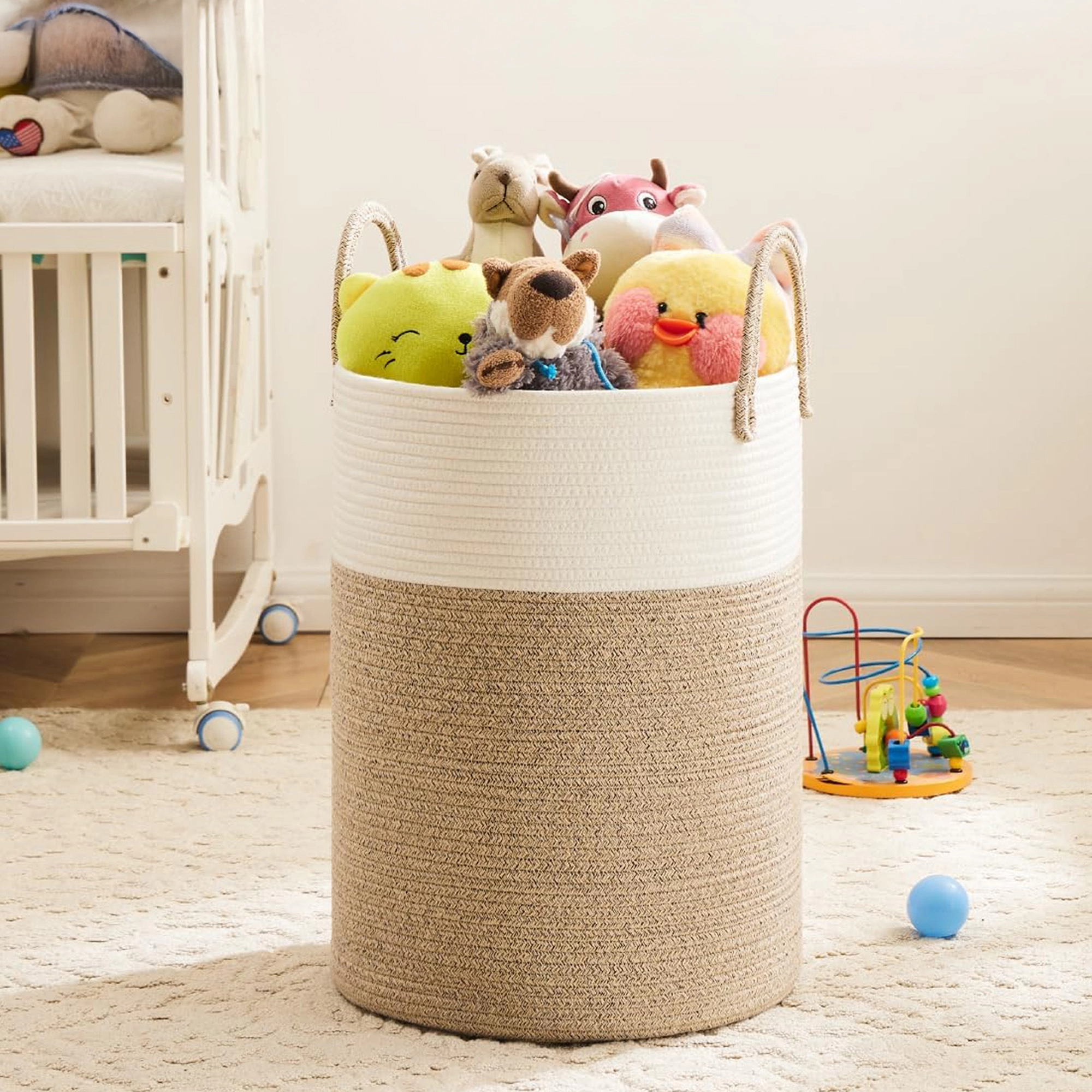Cheer Collection Large Cotton Rope Laundry Hamper with Handles