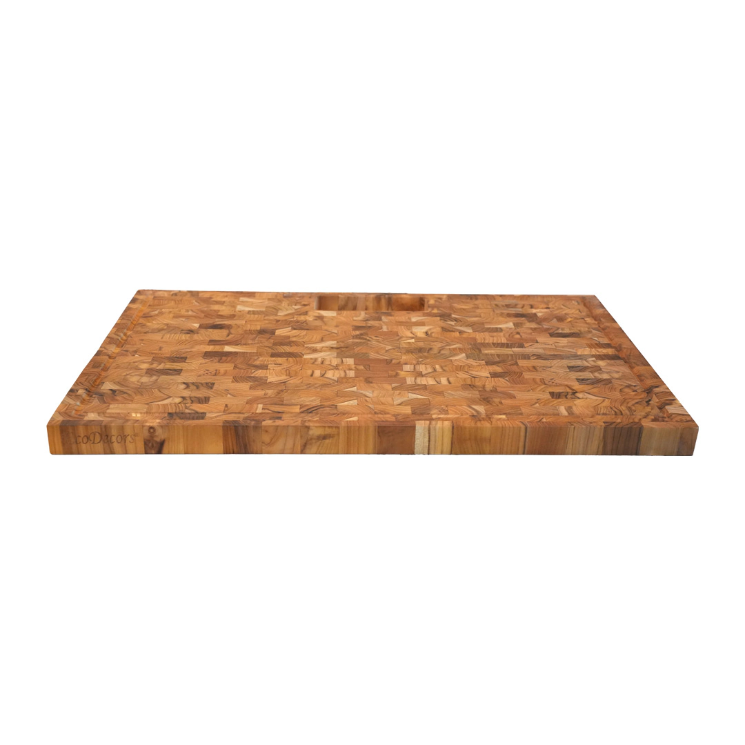 EcoDecors Teak End Grain Cutting Board 29" x 18" - Juice Groove, Handles, Waste Chute
