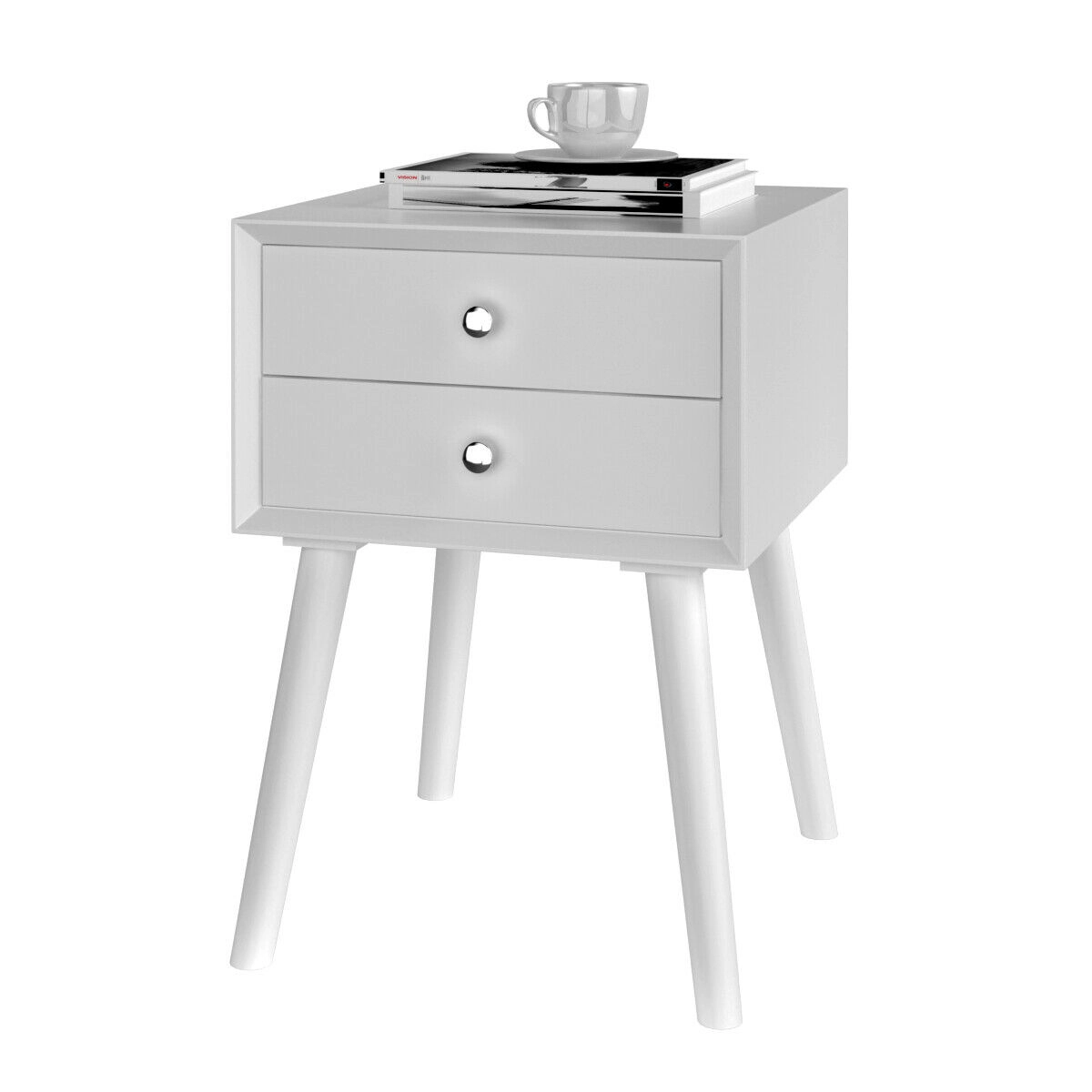 SUGIFT 2-Drawer Nightstand with Rubber Wood Legs 16-in W 16-in D 23.5-in H in White