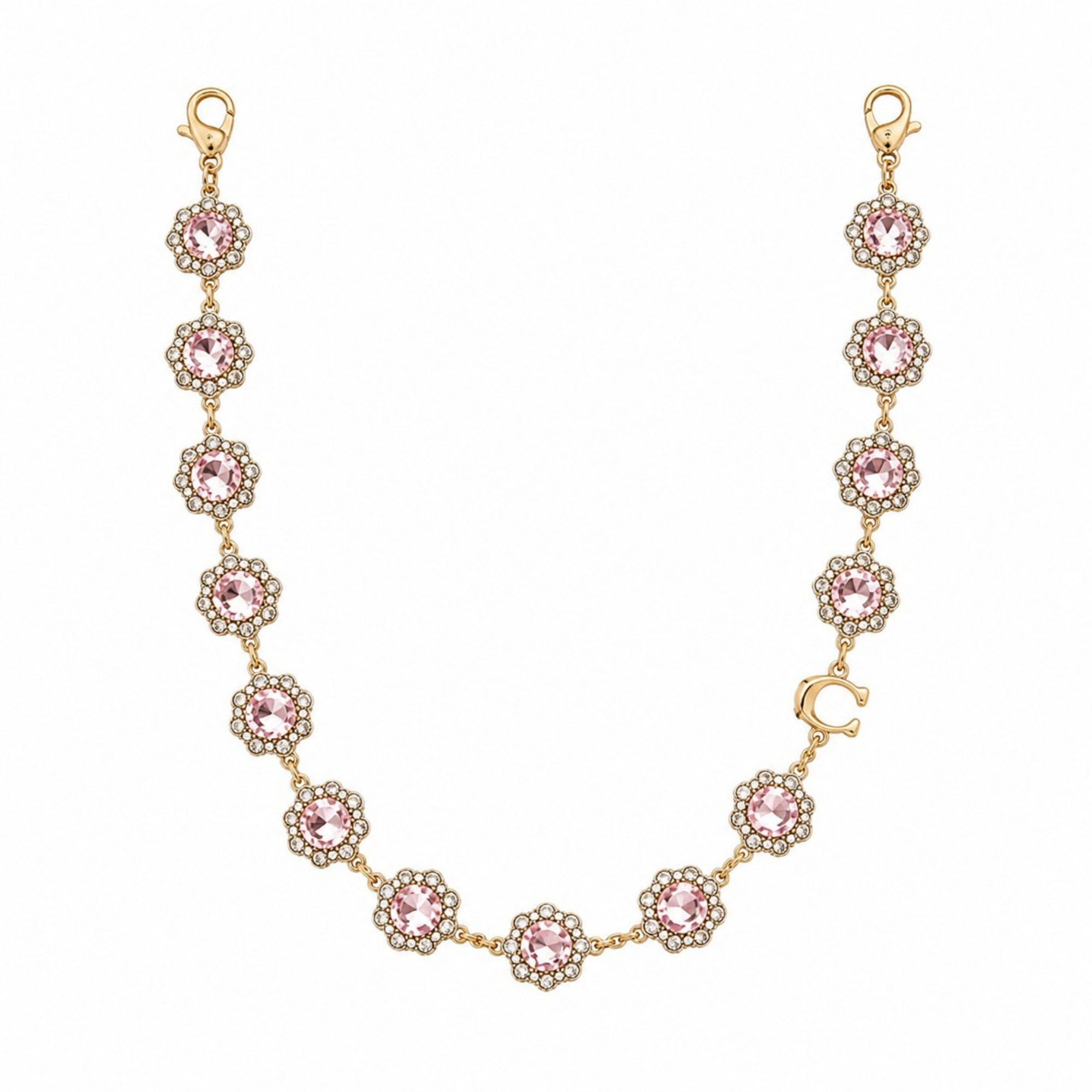 Alilang Women's Pink Rhinestone Flower Bag Chain Purse Charm with Gold Tone Clips