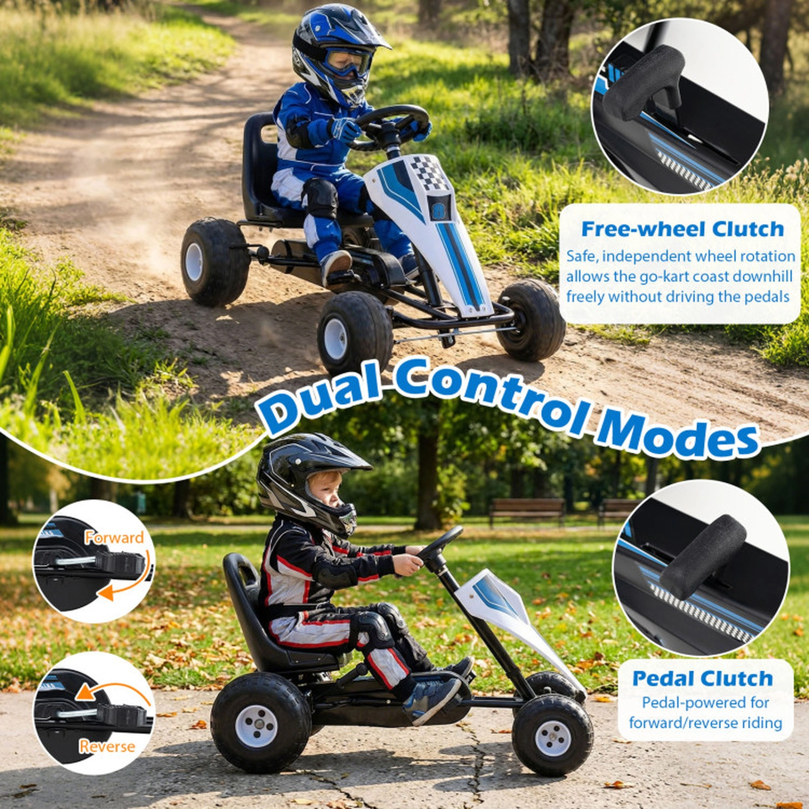 SUGIFT Adjustable Seat 4-Wheel Pedal Go Kart Ride-On Toy with Handbrake 77-lb Capacity Ages 3+ Pink/White