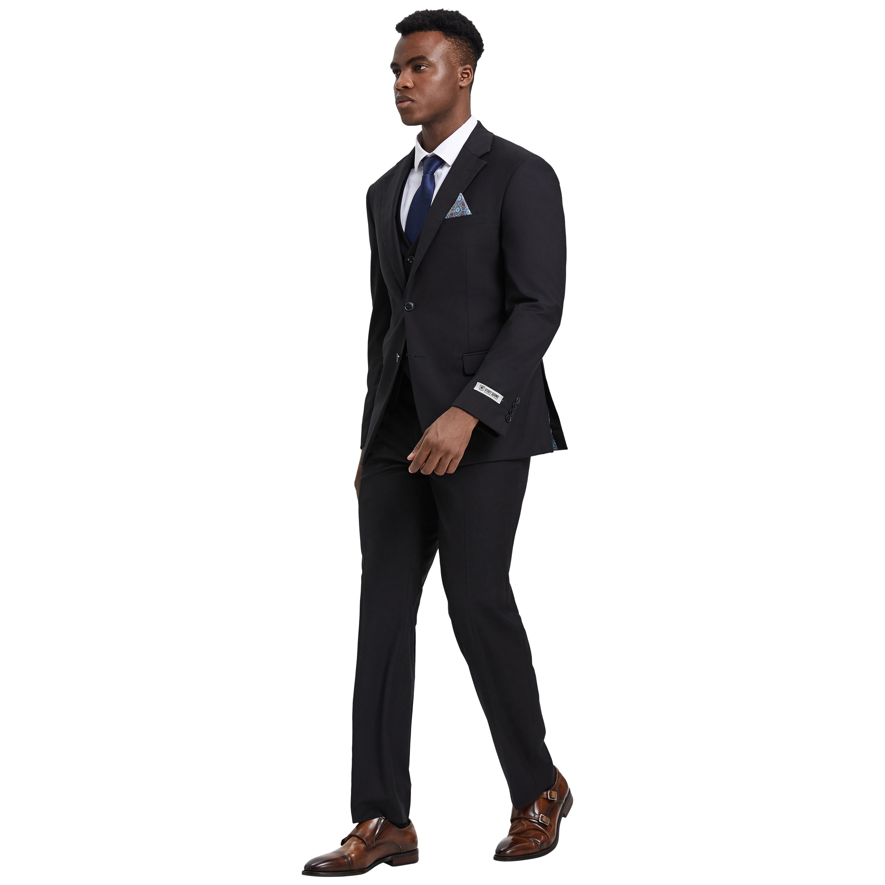 Stacy Adams Mens Regular Fit 3-Piece Solid Suit Set