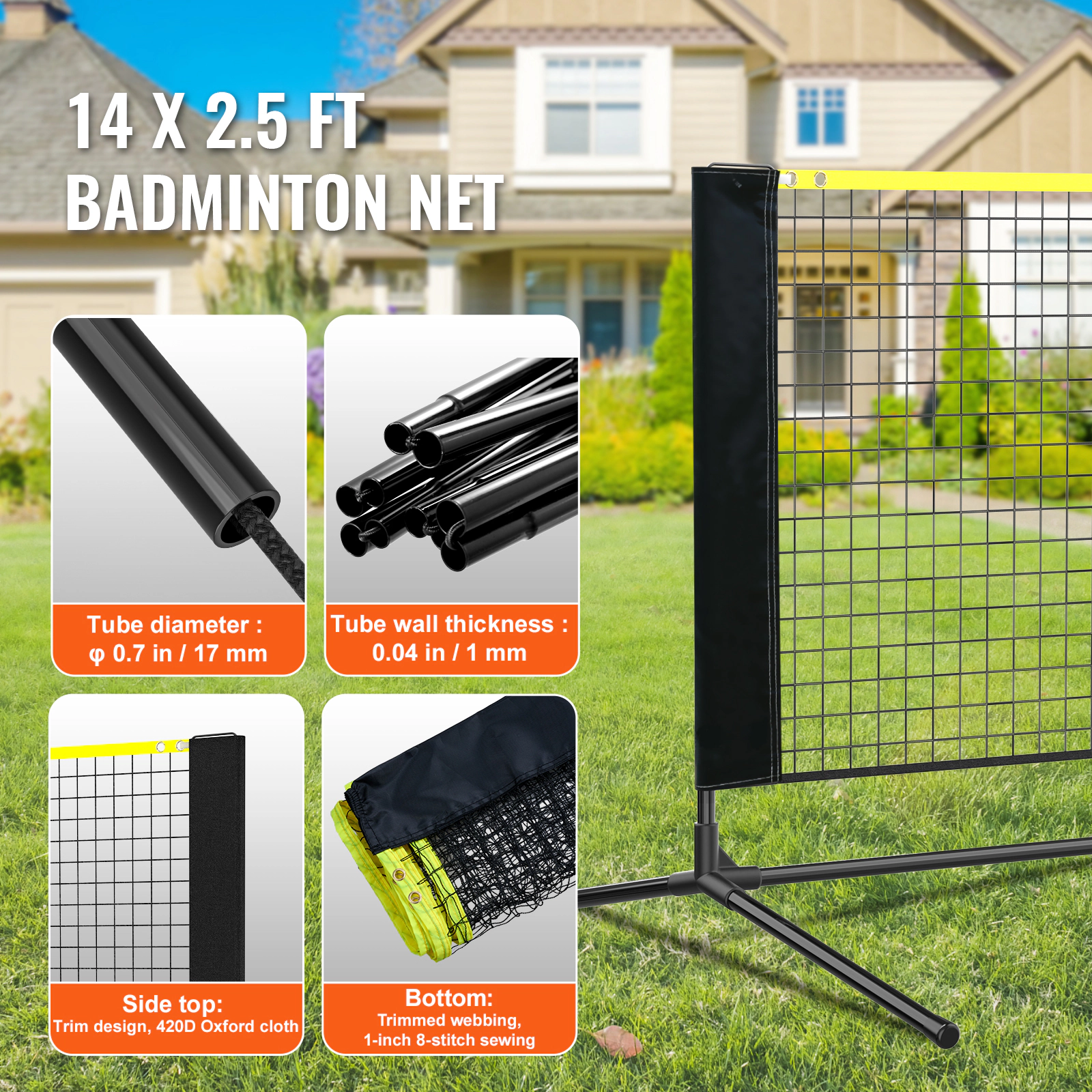 HONGGE Badminton Net Height Adjustable Volleyball Net Foldable Pickleball Net Portable Easy Setup Tennis Net Set with