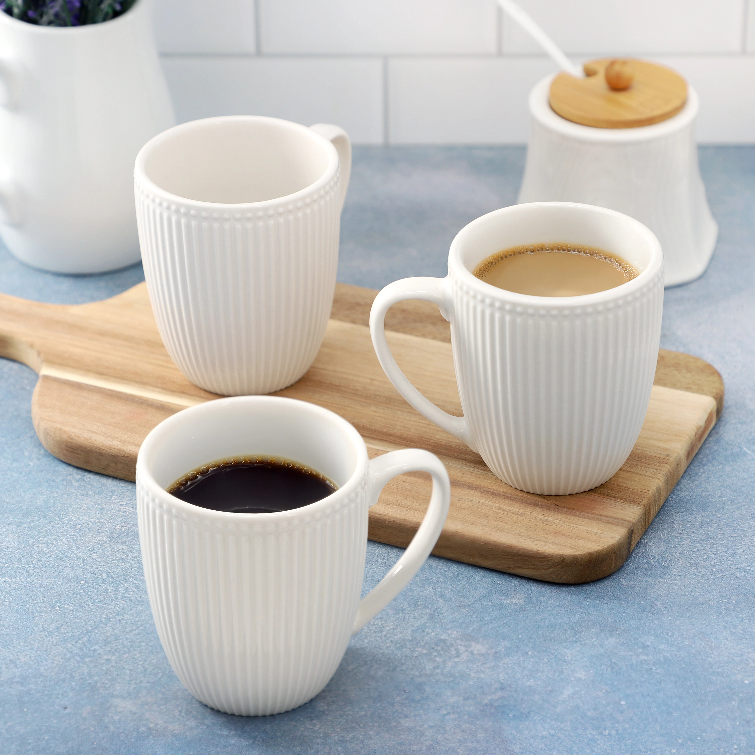 Elama Gretel 6 Piece Round Stoneware 12 Ounce Mug Set in White