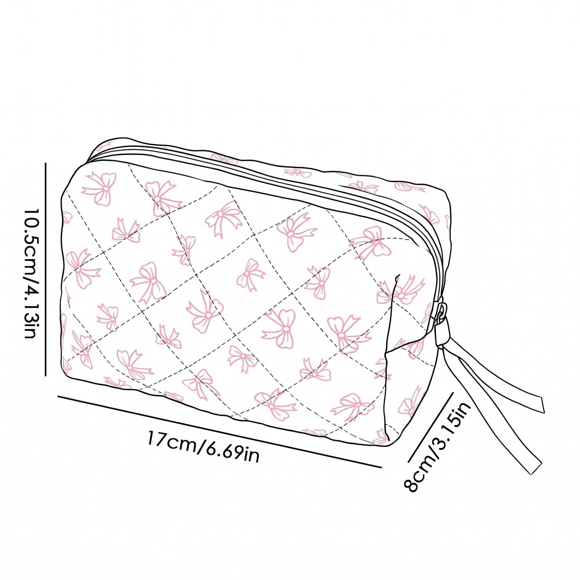 Alilang Women Quilted Bow Print Makeup Bag Cosmetic Organizer Pouch