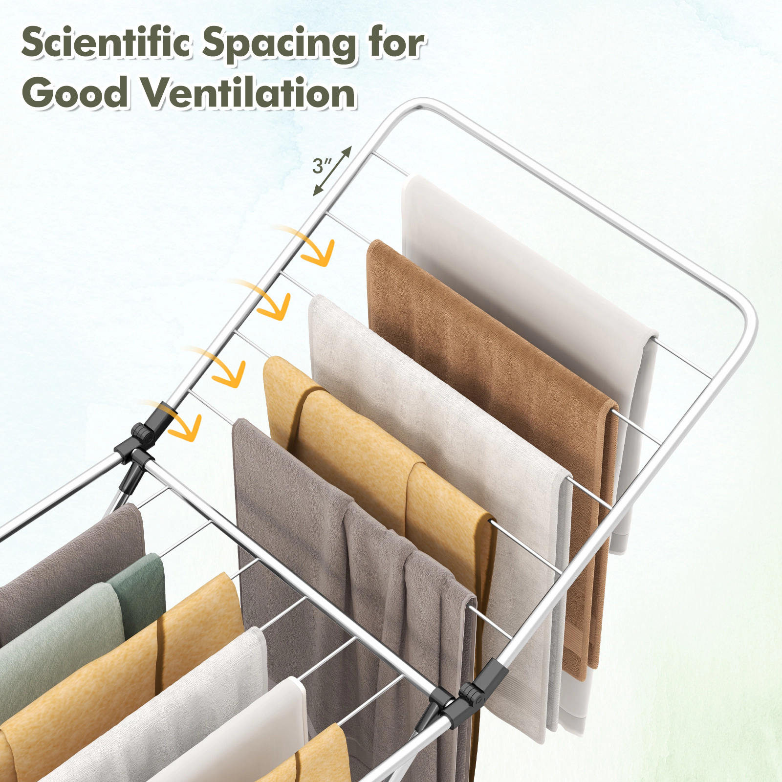SUGIFT Silver Adjustable Wings for Indoor and Outdoor Folding Clothes Drying Rack