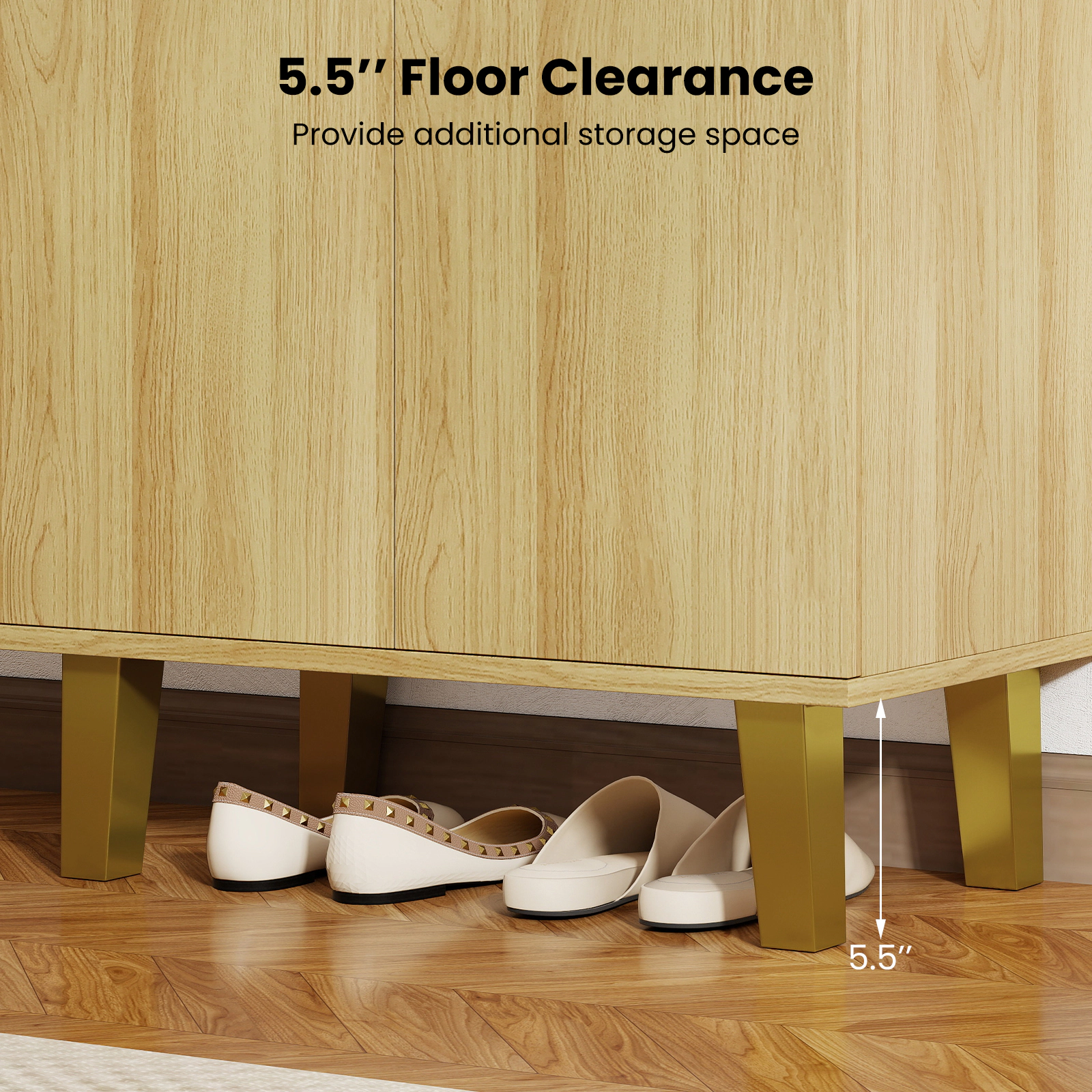 SUGIFT 6-Tier Freestanding Wooden Shoe Cabinet with Doors and Removable Shelves 22-lb Countertop Capacity Natural