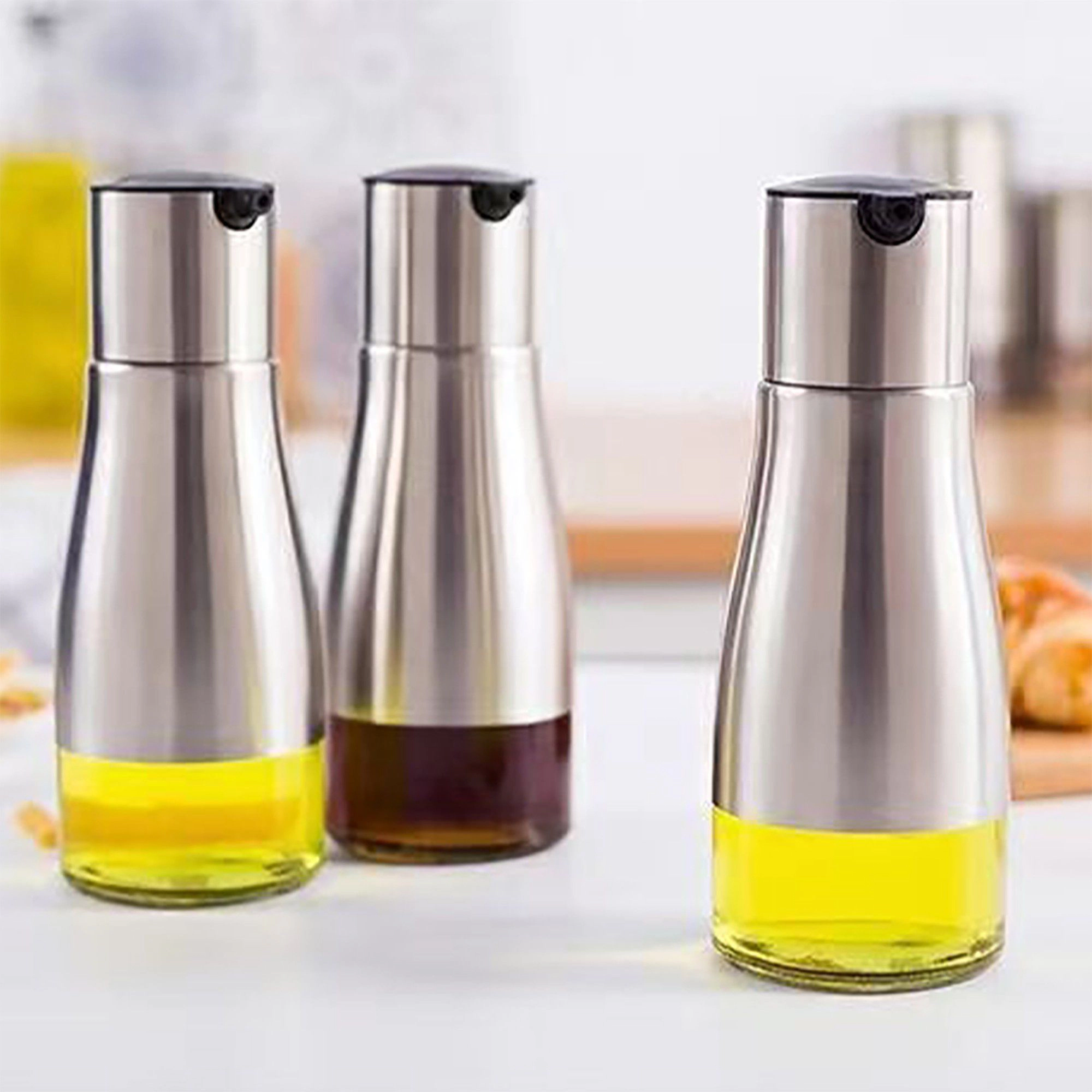 Alilang Women Glass Oil Dispenser Bottle with Stainless Steel Pour Spout
