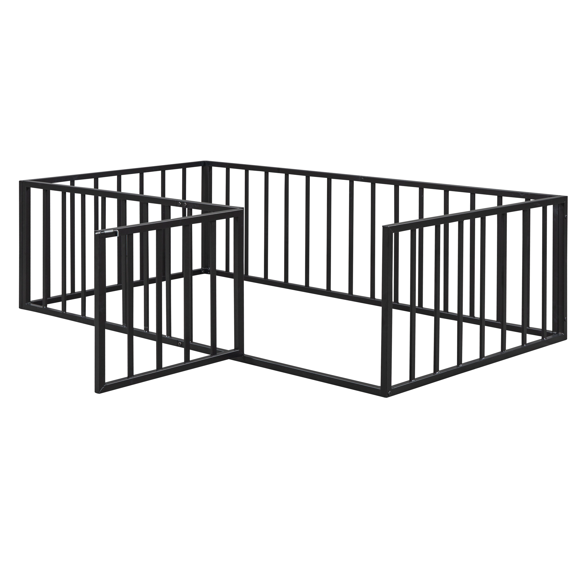 Flynama Twin Metal Floor Bed Frame with Fence & Door, Black