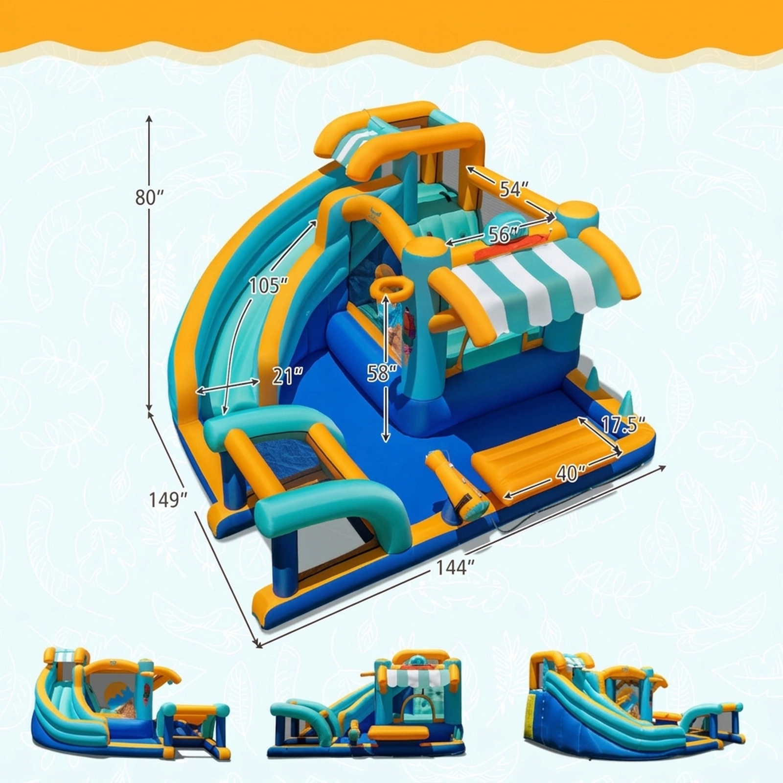 SUGIFT 8-in-1 330-lb Capacity Ice Cream Inflatable Bounce House with Curved Water Slide and 750W Blower
