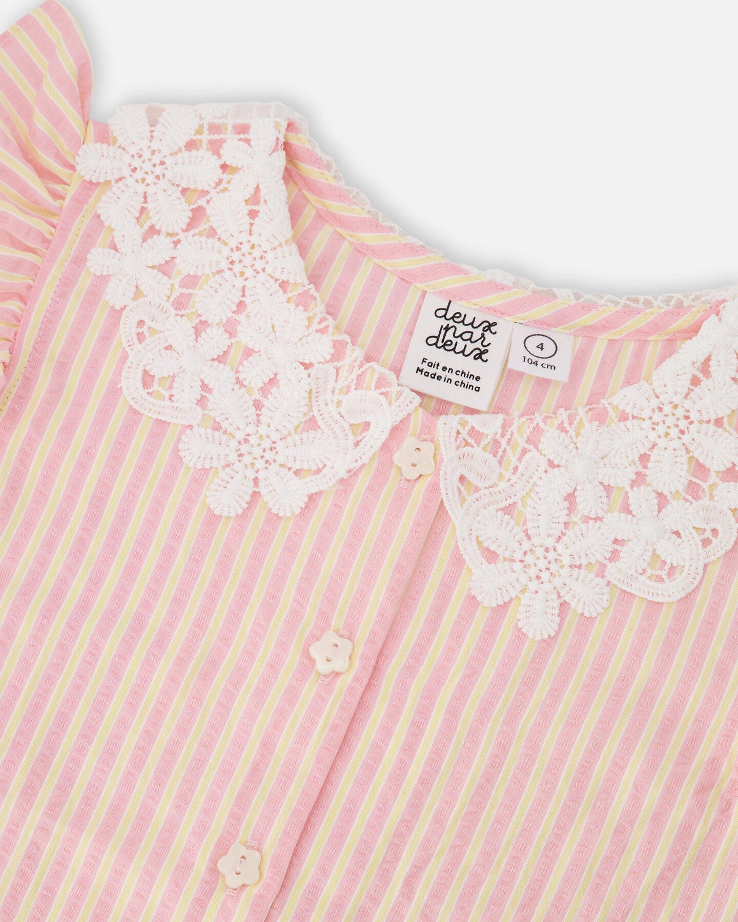 Deux par Girls Sleeveless Shirt and Stripes with Crochet Collar