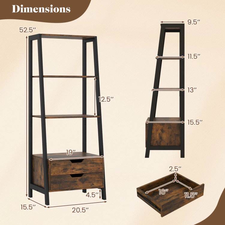 Hivvago 4-Tier Ladder Shelf with 2 Drawers 52.5 Inch Tall Freestanding Bookcase