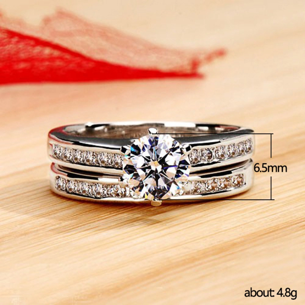 Delicate Women's Brass Cubic Zirconia 2-Piece Engagement Ring Set