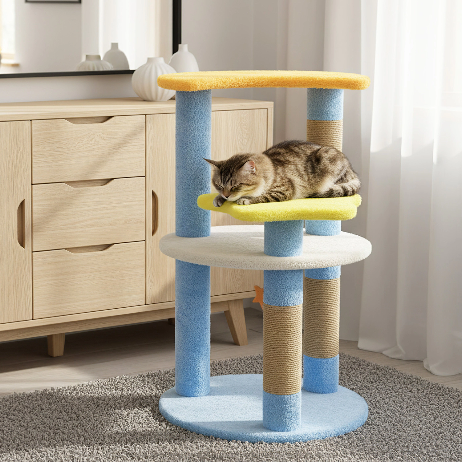 LJG 29 Inches Cute Modern Cat Tree with Star and Moon Shaped Platforms