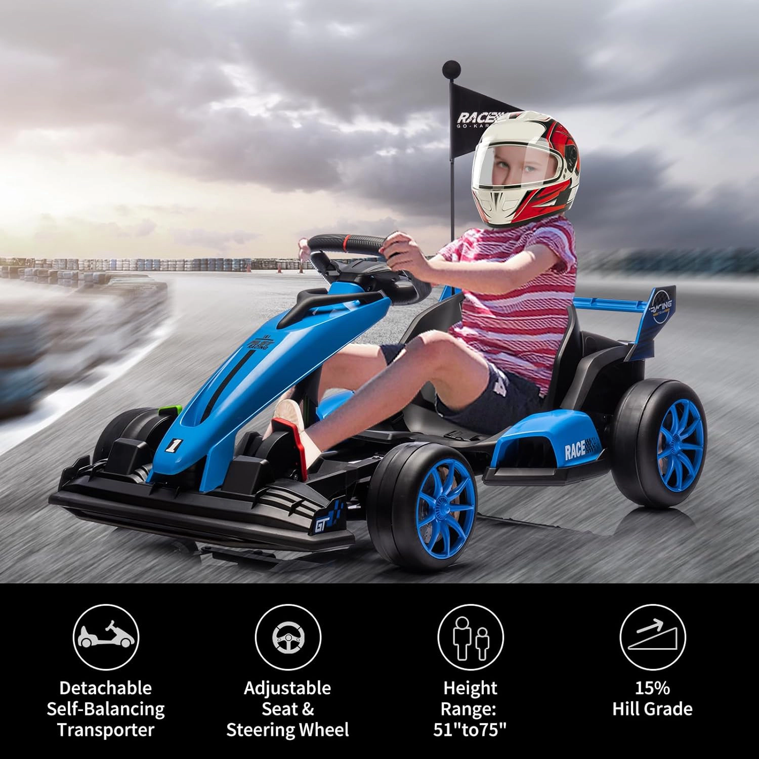 24V Kids Electric Drift Kart, 8.5MPH 300W Go Kart w/ Adjustable Seat, EVA Wheels, Dual Pedals
