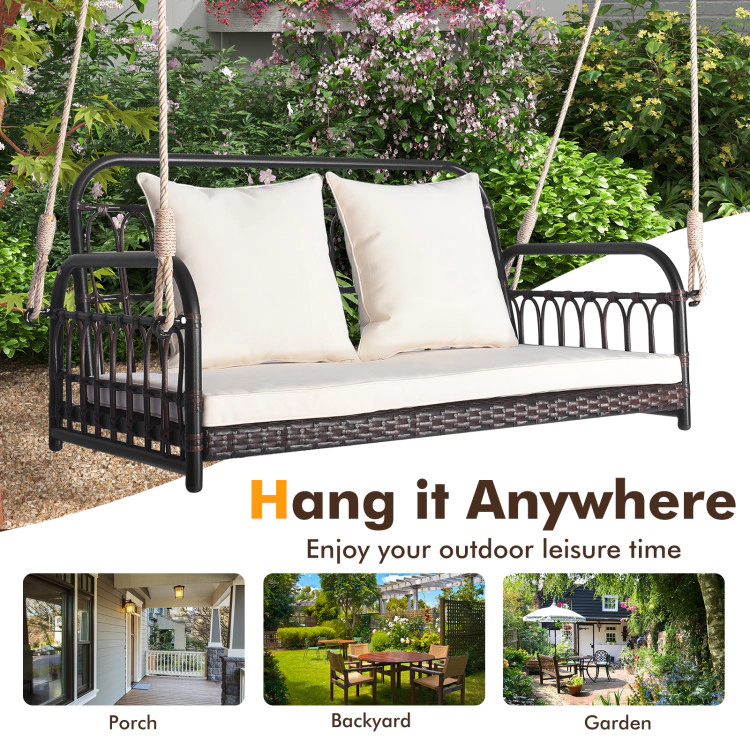 Hivvago 880Lbs Wicker Hanging Porch Swing With Cushions