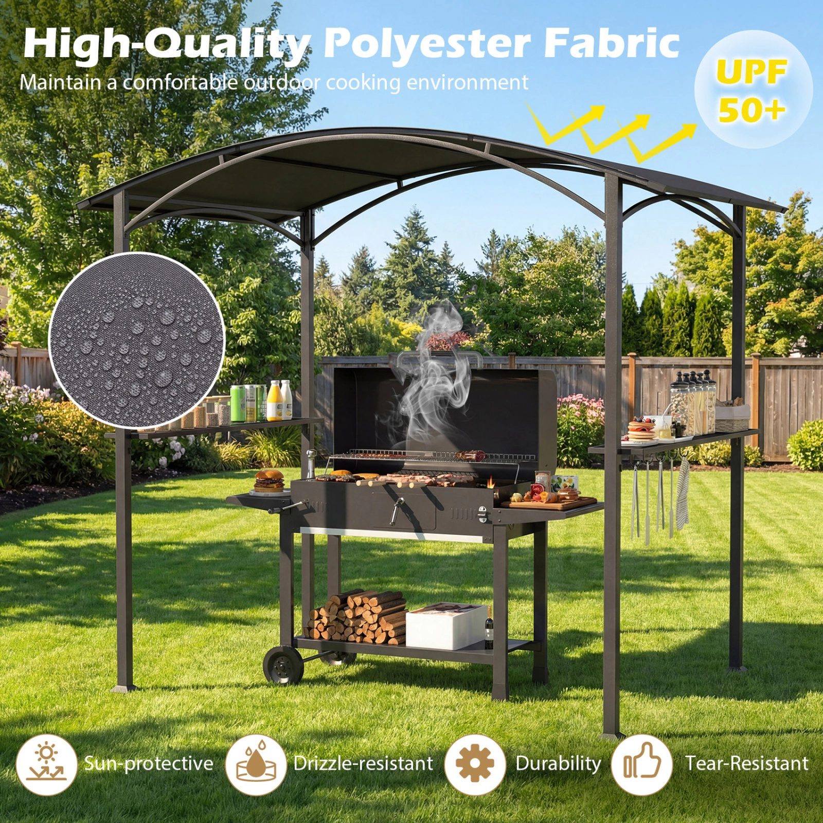 SUGIFT 8-ft x 5-ft Gray Outdoor Grill Gazebo BBQ Canopy with Curved Roof