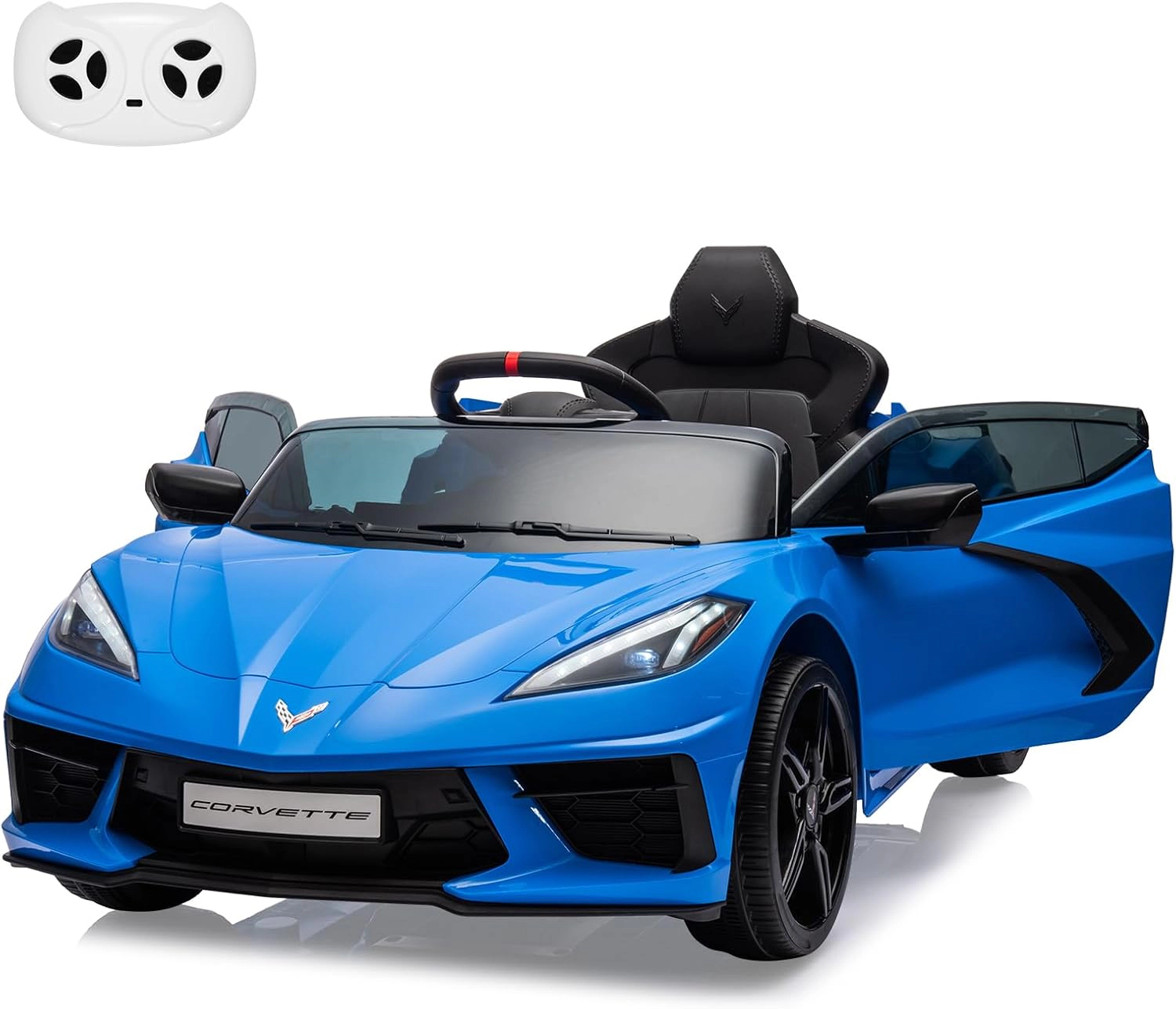 12V Kids Ride On Car, Licensed Corvette Battery Powered Electric Sports Car with Remote, LED, Music & Dashboard