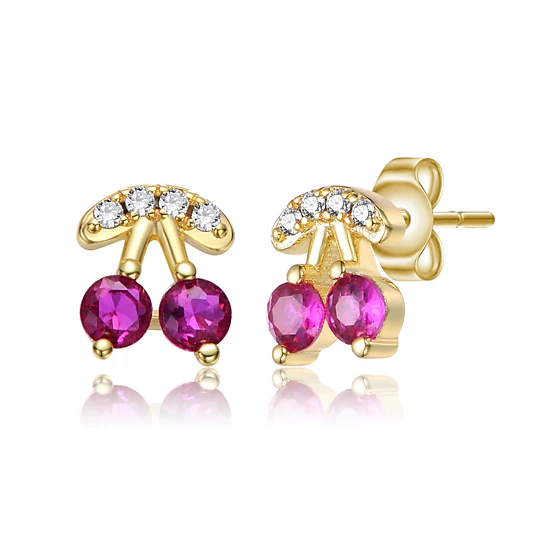 Megan Walford Girls' Dainty CZ Cherry Shaped Stud Earrings in 14K Gold ...