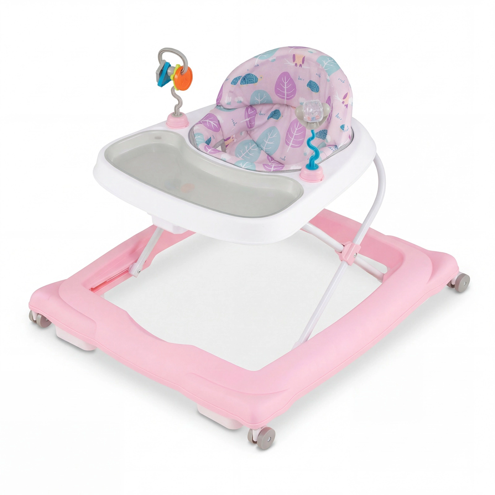 SUGIFT Foldable Baby Walker Adjustable Height & Feeding Tray 26-lb Capacity Ages 6-12 Months Pink with Shape Sorters