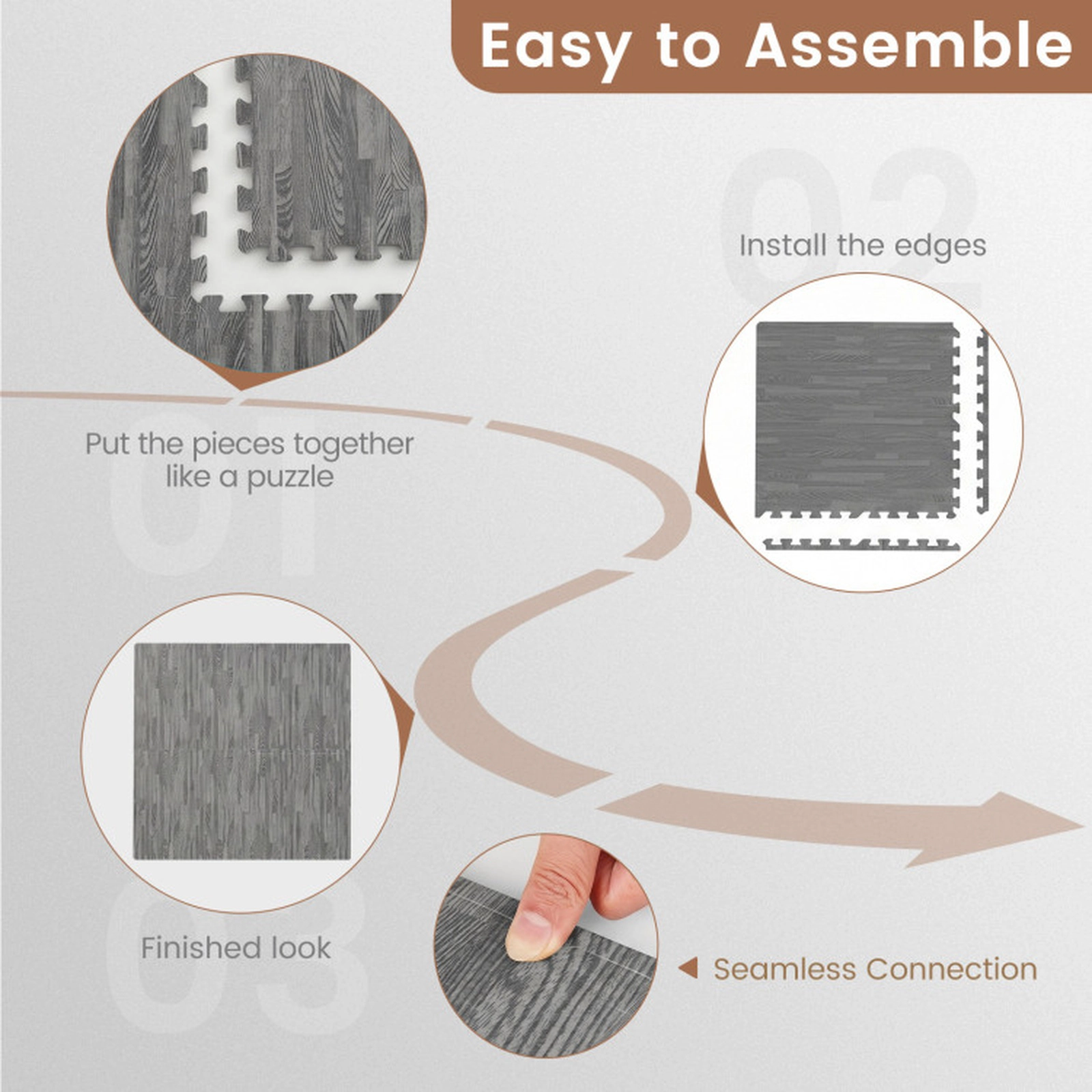 SUGIFT Gray 25-Tile 100-sq ft Wood Grain Interlocking EVA Foam Floor Mats with 50 Seamless End Borders
